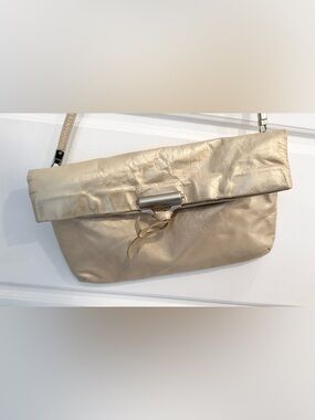 Vtg Due Fratelli 💯 Leather clutch purse bag ivory opalescent party prom wedding